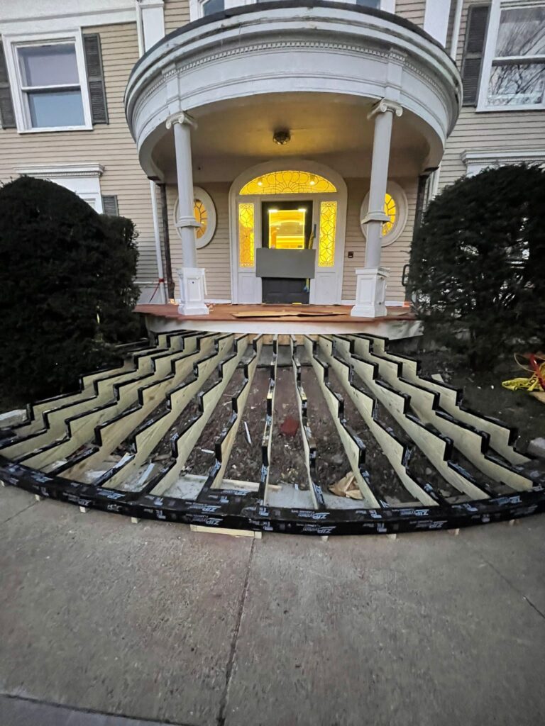 Exterior entry stairs during renovation